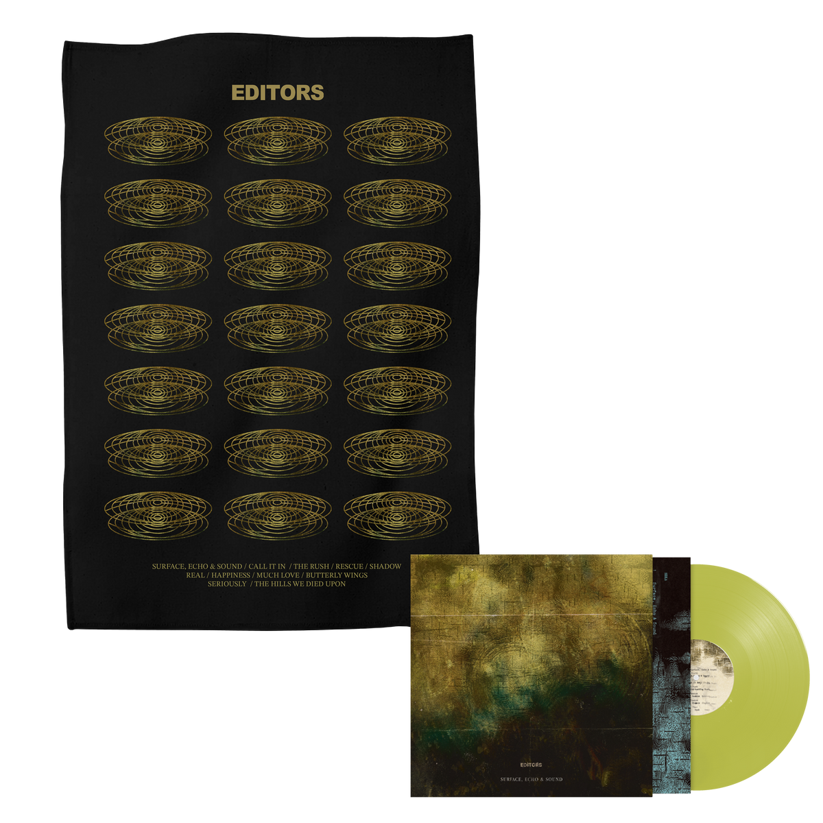 Surface, Echo & Sound Black Tea Towel + LP