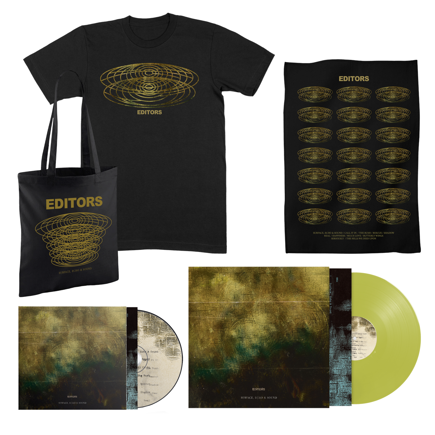 Mega Bundle - Black T-Shirt + Black Tote Bag + Black Tea Towel + CD + LP